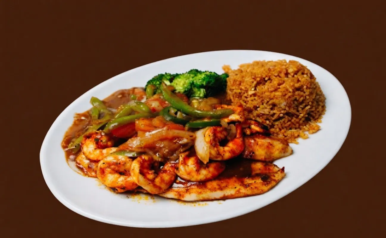 Bacon Shrimp Skewers with Rice at Marina Seafood Kitchen, Seafood Restaurant in Pasadena
