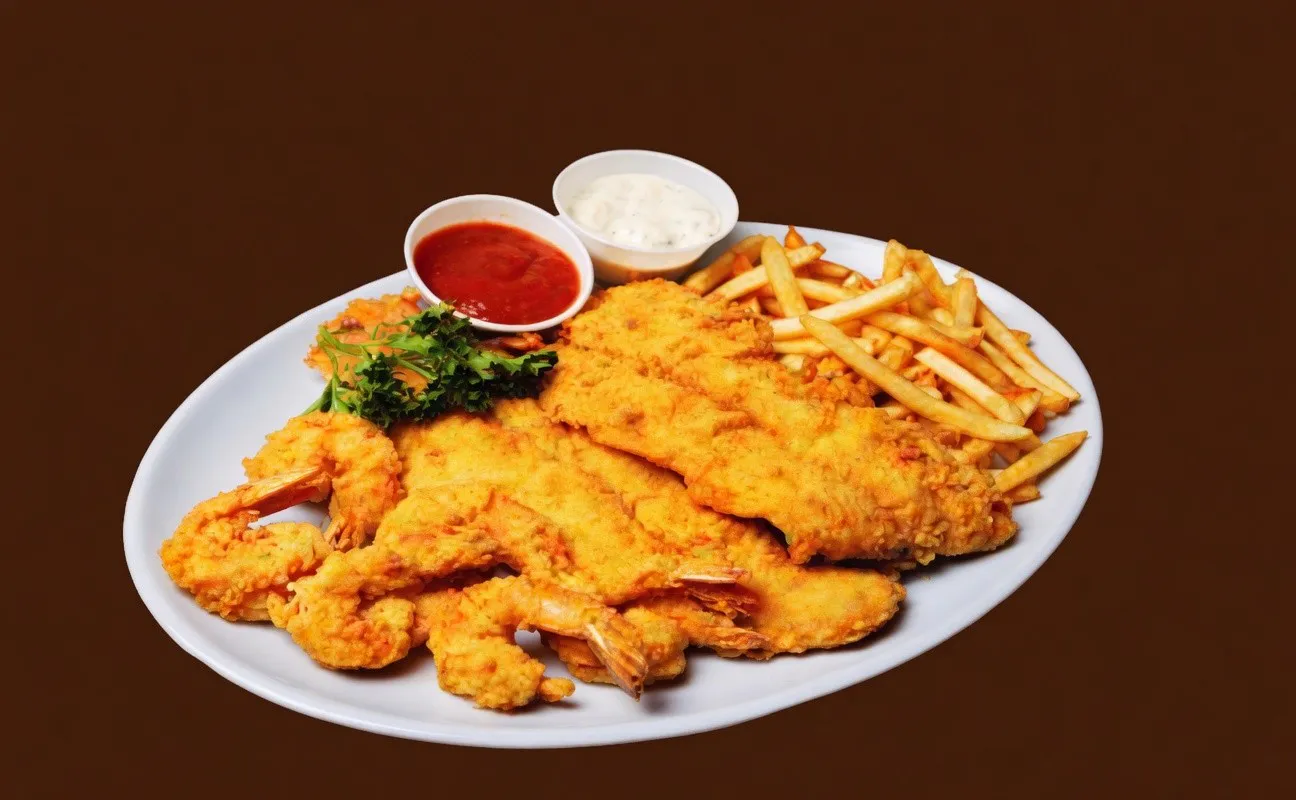 Fried Shrimp & Fish with Fries at Marina Seafood Kitchen, Seafood Restaurant in Pasadena